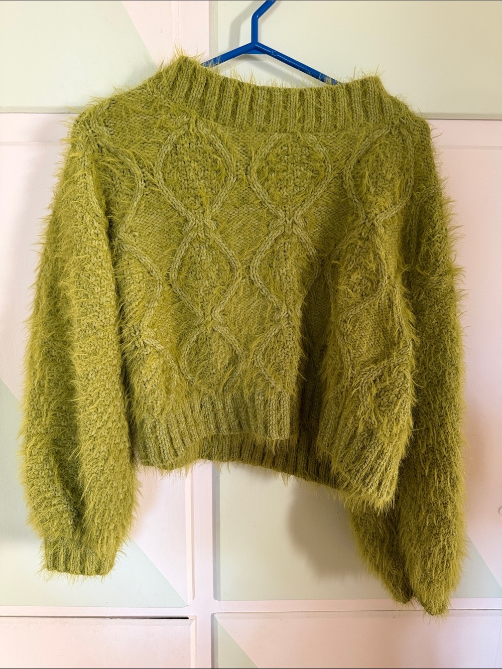 Glamorous Fuzzy Olive Green Cable Crewneck Sweater